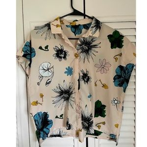 Topshop Pink Boxy Floral Blouse